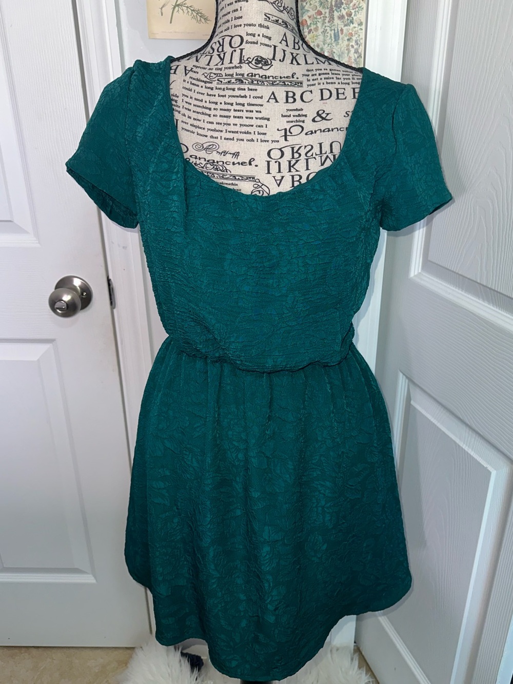 Pins & Needles Teal Textured Short-Sleeve Fit & Flare Dress
